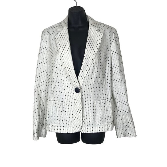 Lafayette 148 One Button Black & White Polka Dot Blazer Size 10 - Picture 1 of 7